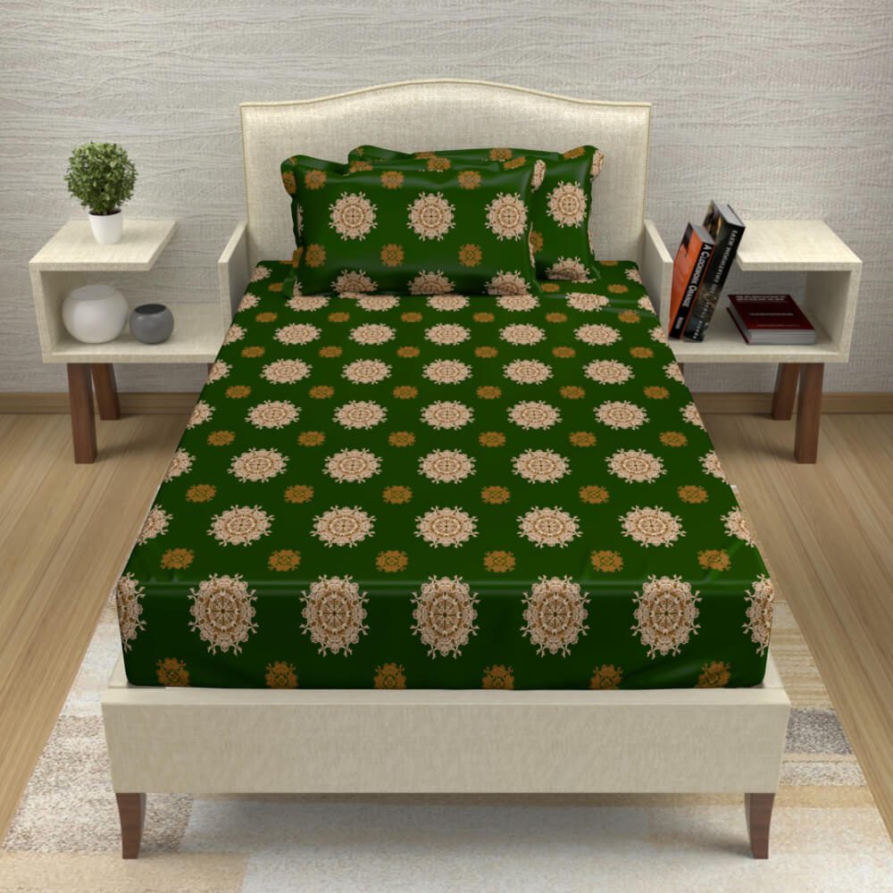 buy forest green mandala cotton single bed bedsheets online – side view